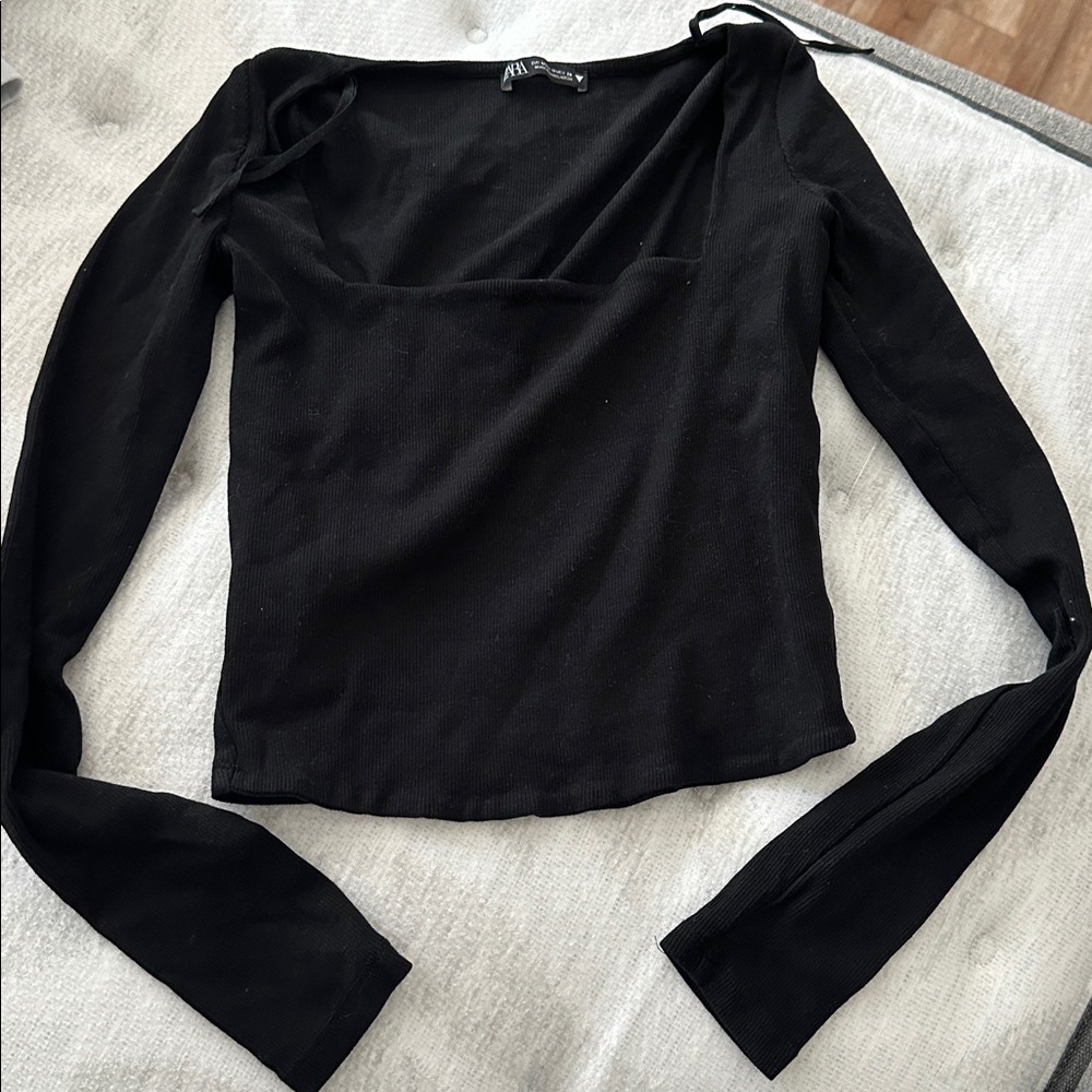 Zara Elegant Black Ribbed Top